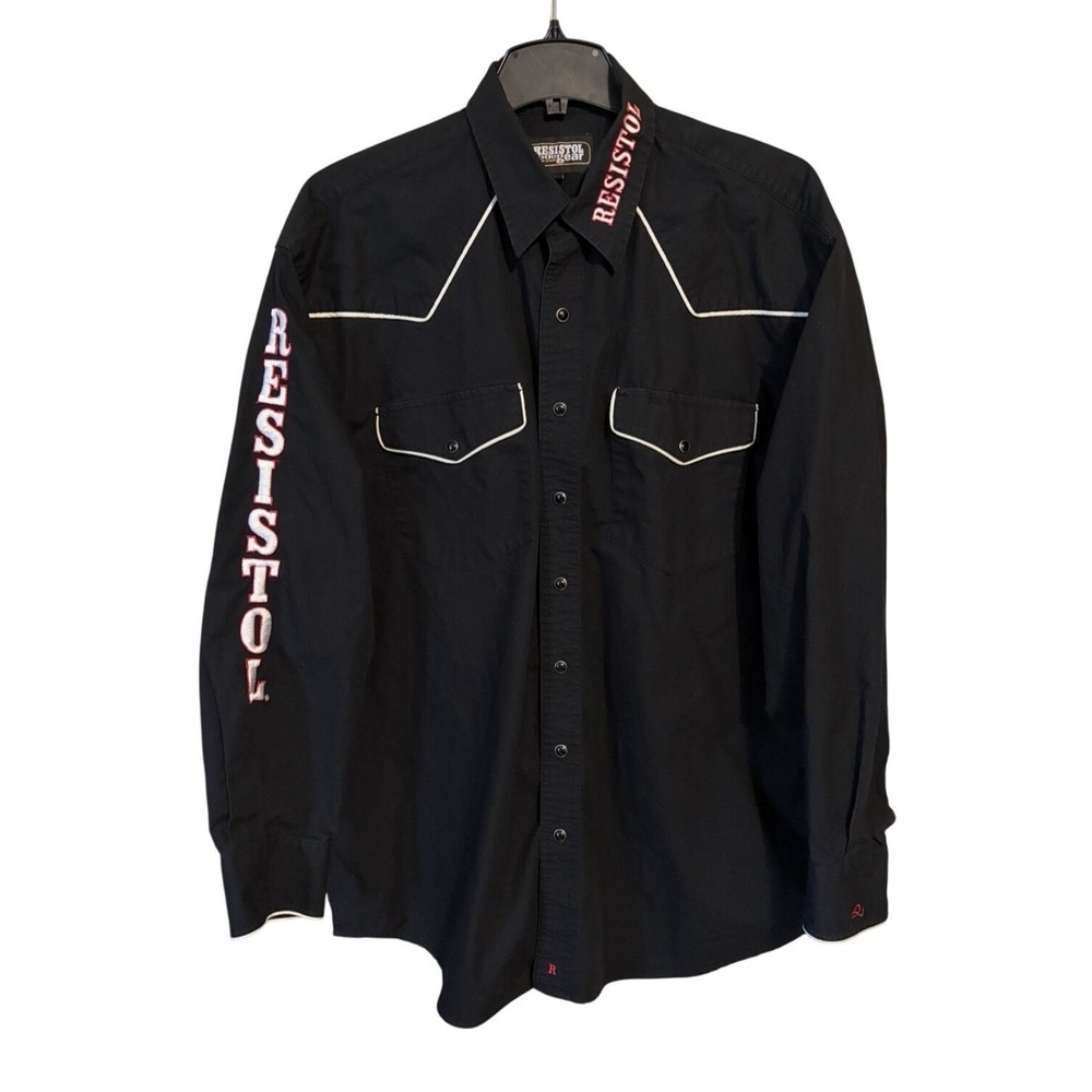 Resistol Rodeo Gear Long Sleeve Embroidered Black Western Button Down Men's L